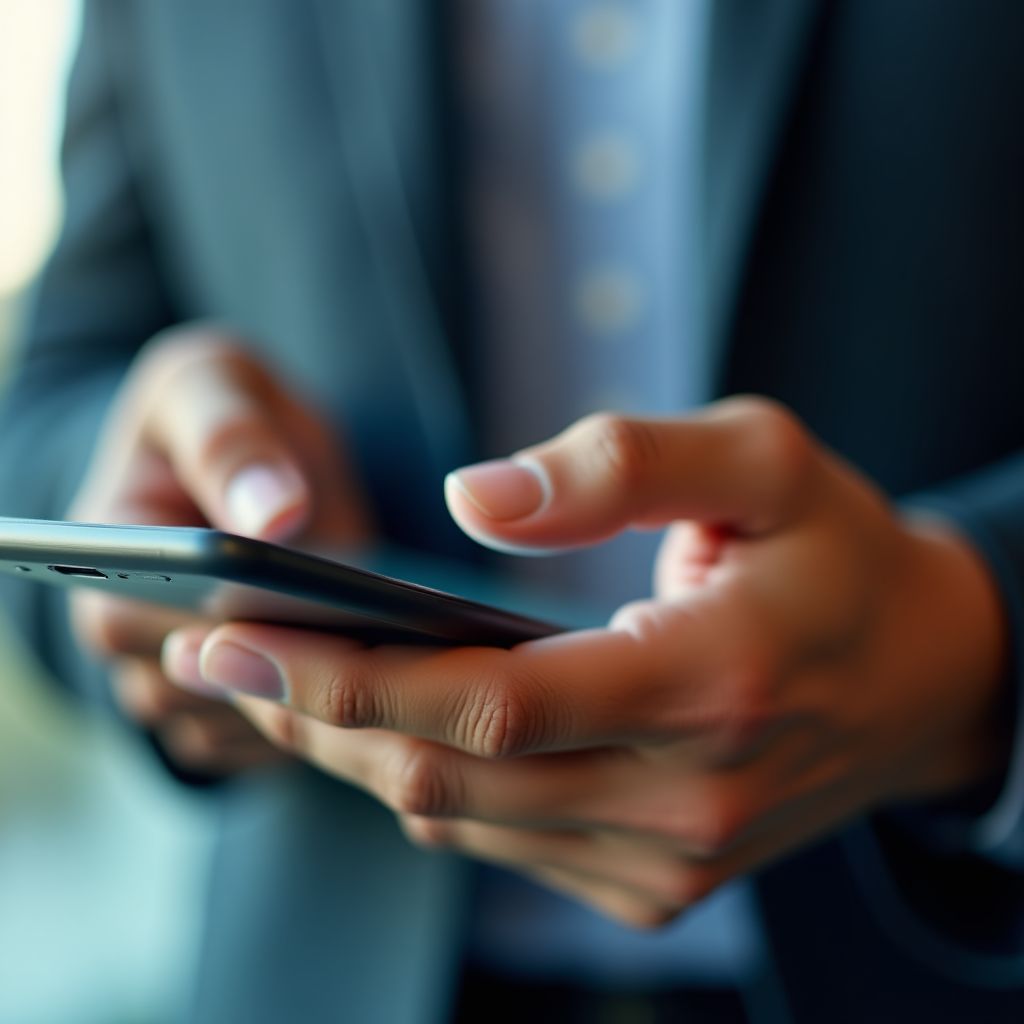 Seseorang menggunakan aplikasi perbankan digital pada telefon pintar.